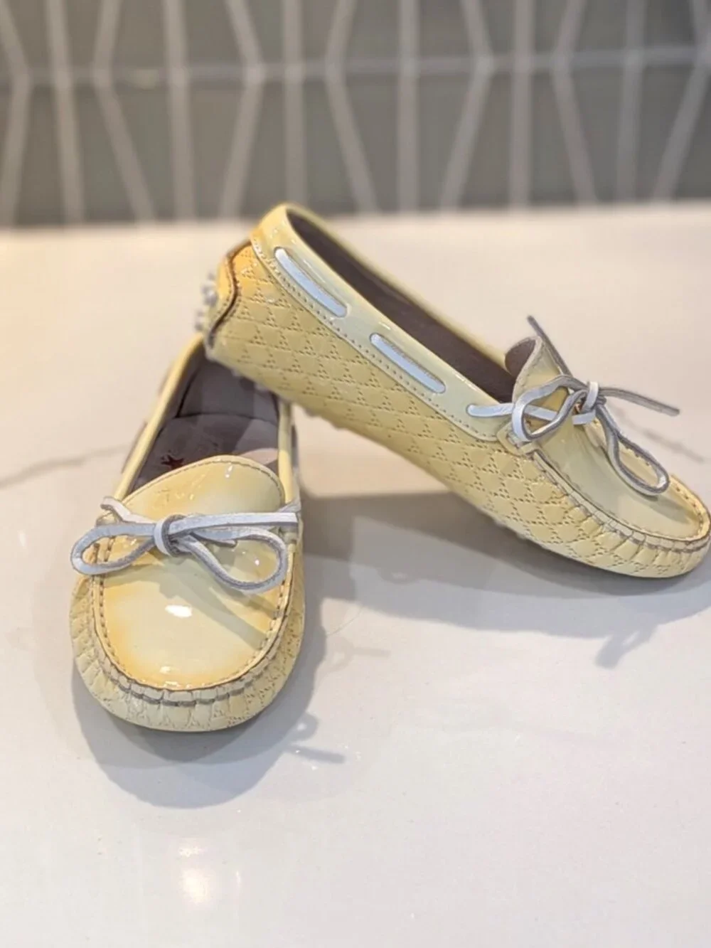 Tod's Loafers pale yellow patent leather Unisex 11.5